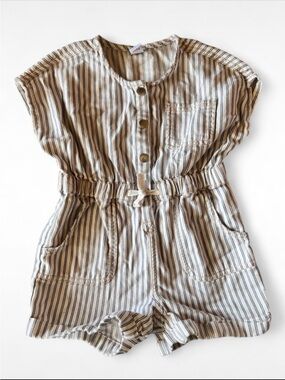 Old Navy 2T Blue & Cream Striped Utility Romper | Button Front | Summer neutral